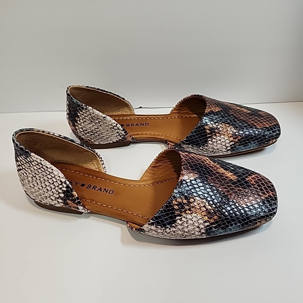Lucky Brand Drowe D’orsay Flat Shoe  6.5 Reptile Print Leather Modern Business